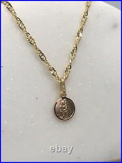9ct Yellow Gold SolidPlain Extra Small St Christopher Necklace Pendant Chain 18