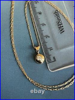 9ct Yellow Gold Solitaire Diamond Necklace 0.10ct Pendant Chain 18 Length