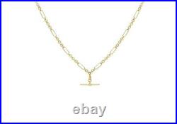 9ct Yellow Gold T-Bar 46cm/18 Figaro Belcher Chain Necklace Gift Box 3.7mm NEW