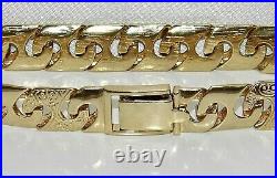 9ct Yellow Gold on Silver Men's Patterned Solid Curb Chain Bracelet 8.5 inch
