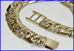 9ct Yellow Gold on Silver Men's Patterned Solid Curb Chain Bracelet 8.5 inch