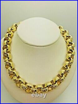 9ct Yellow Solid Gold Plain/Patterned Heavy Belcher Chain 13.0mm 22