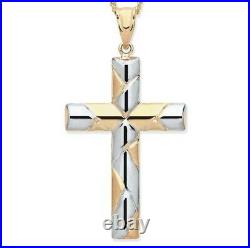 9ct Yellow & White Gold Cross Pendant / Necklace + 18 inch Chain