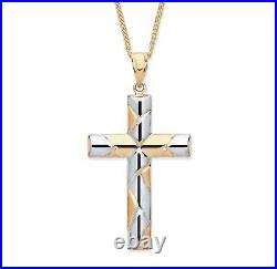 9ct Yellow & White Gold Cross Pendant / Necklace + 18 inch Chain
