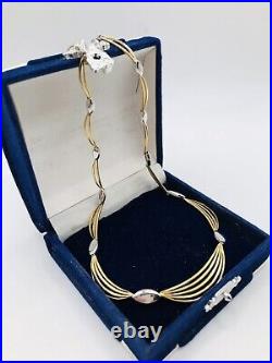 9ct Yellow & White Gold Necklace Collar Length 12.1g Articulated Festoon Links