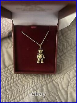 9ct gold CZ set Vintage articulated teddy bear pendant And Chain