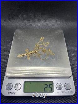 9ct gold Fine Wheat Chain Necklace/wearable 375 & 19 Inches Total Cross Pendant