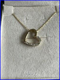 9ct gold and diamond heart pendant and 18 inch chain