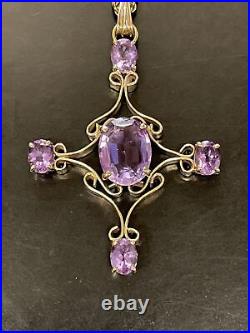 9ct gold chain with large cross pendant &purple stones (cwl3585/1)