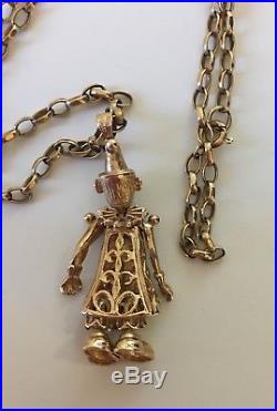 9ct gold clown pendant and chain with pink/white stones, Moveable arms and legs