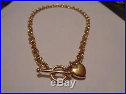 9ct gold love heart & T bar chain necklace 18 inch long 15.4 grams