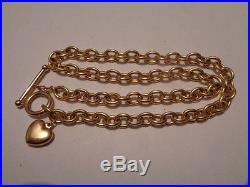 9ct gold love heart & T bar chain necklace 18 inch long 15.4 grams