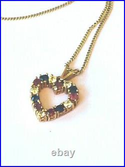 9ct gold necklace HEART pendant Sapphires Rubies boxed ideal gift