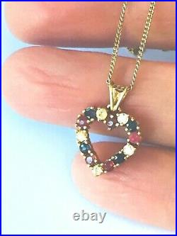 9ct gold necklace HEART pendant Sapphires Rubies boxed ideal gift