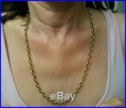 9ct gold vintage oval link belcher chain 23 inch length heavy 35.9 grams