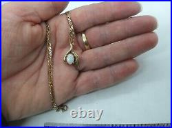 9ct gold white Opal pendant + 9ct gold Anchor link chain Necklace 375 9k