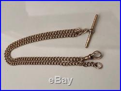 9ct solid rose gold pocket watch curb link fob chain 20.62g