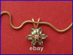 9ct yellow gold Green Amethyst Flower Pendant & 9ct gold snake Chain 6.20 grams