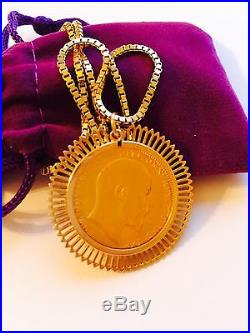 A Edward Head Full Sovereign 1909 in a 9ct Gold Pendant & 9ct Chain 16.1g