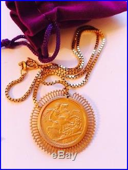 A Edward Head Full Sovereign 1909 in a 9ct Gold Pendant & 9ct Chain 16.1g