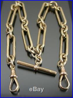 ANTIQUE 9ct GOLD BATON & CABLE ALBERT WATCH CHAIN Necklace C1900 16 1/2 inches