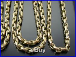 ANTIQUE 9ct GOLD FACETED BELCHER LINK LONG GUARD NECKLACE CHAIN 60 inch C. 1880