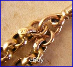 ANTIQUE 9ct GOLD LONG GUARD CHAIN MUFF CHAIN 55 INCHES DIAMOND BELCHER LINK 27gm