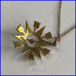 ANTIQUE 9ct GOLD VICTORIAN SEED PEARL STAR PENDANT 9k 375 Chain Necklace 1880c