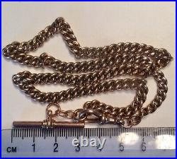 ANTIQUE 9ct ROSE GOLD ALBERT WATCH CHAIN 375 STAMPED LINKS T-BAR SWIVEL HEAVY