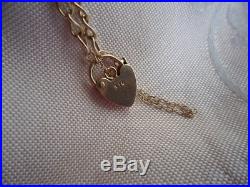ANTIQUE VINTAGE 9ct GOLD HEART PADLOCK CLASP 9 CT BRACELET WITH SAFETY CHAIN