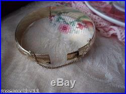 ANTIQUE VINTAGE STERLING SILVER and 9 ct GOLD VICTORIAN LEAF BANGLE SAFETY CHAIN