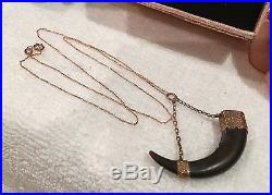ANTIQUE VINTAGE VICTORIAN HORN FOB CHARM PENDANT-9ct ROSE GOLD-9ct R/GOLD CHAIN