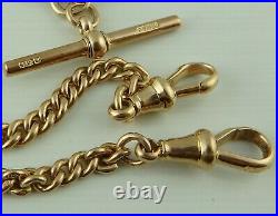 Antique 15.5 inch solid 9ct rose gold double albert watch guard chain 39.7 grams