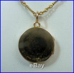 Antique 15 Ct Gold Diamond Locket Pendant & 9 Ct Gold 17 Inch Chain Birm 1914