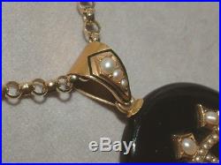 Antique 18 Carat Gold Jet Picture Locket Pearl Initials WE EW in Memory of