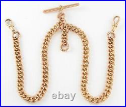 Antique 9Ct Rose Gold Curb Link Double Albert Watch Chain, Chester c 1916, 61.1g