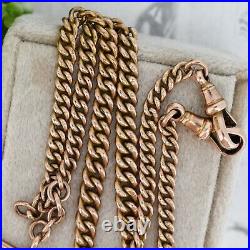 Antique 9ct 9K Rose Gold Curb Link Albert Chain Necklace with T-Bar & Dog Clips