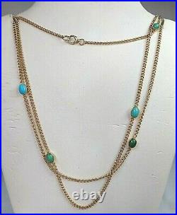 Antique 9ct Gold 40 Guard or Muff Chain Cabochon Turquoise Set SUPERB CONDITION