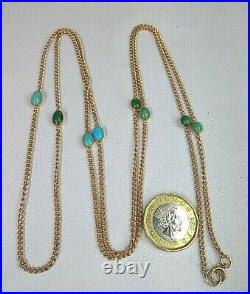 Antique 9ct Gold 40 Guard or Muff Chain Cabochon Turquoise Set SUPERB CONDITION