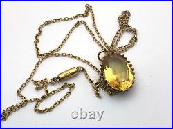 Antique 9ct Gold Barrel Clasp 17 Chain Claw Set Citrine Pendant GIFT BOXED