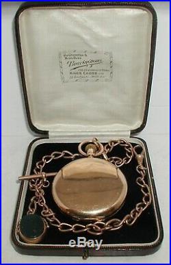 Antique 9ct Gold Full Hunter Pocketwatch & 9ct Chain Boxed GWO Heavy 127.3g
