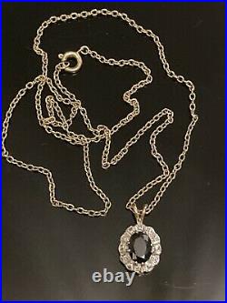 Antique 9ct Gold Sapphire & Real Diamond Pendant With 19 Belcher Chain Necklace