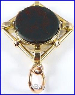 Antique 9ct gold fob with a compass and bloodstone for a watch chain or pendant