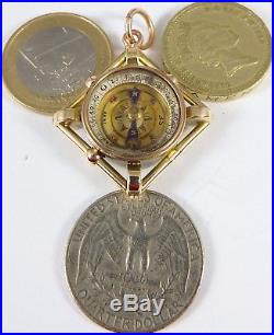 Antique 9ct gold fob with a compass and bloodstone for a watch chain or pendant