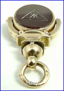 Antique 9ct gold hardstone set Masonic swivel watch chain fob