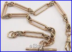 Antique 9ct rose gold fancy pocket watch albert guard chain. Weight 43.6 grams
