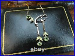 Antique Art Nouveau 9ct Rose Gold And Peridot Pendant With Chain