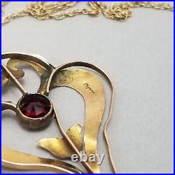 Antique Edwardian 9ct Gold Garnet Pendant 19 Hallmarked 9ct Gold Chain Necklace
