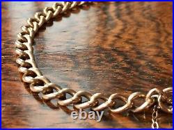 Antique Edwardian 9ct Rose Gold Heart Padlock Hollow Curb Bracelet 8 Inch 7g
