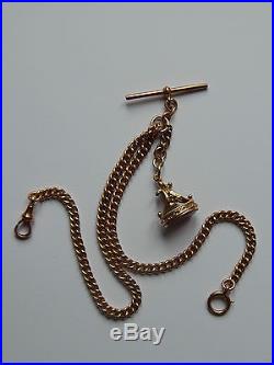 Antique Fully Hallmarked 9ct Solid Gold Curb Watch Chain and 9ct Gold Fob